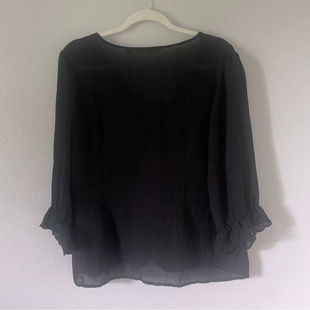 NY collection black blouse women’s size L eyelet ruffle lace mesh whimsygoth - Picture 2 of 8